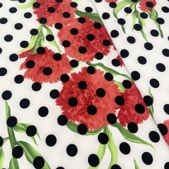 Poliészter jersey pöttyös pipacsos