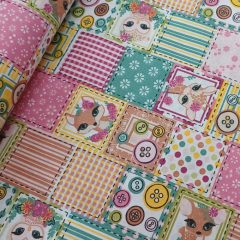 Pamutvászon patchwork gombos, állatkás