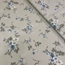 Pamutvászon digitális nyomott, kék virágok, szürke