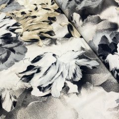 Poliészter jersey drapp-szürke virágos