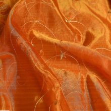 Karácsonyi organza narancssárga arany csillaggal, fenyővel, csengettyűvel