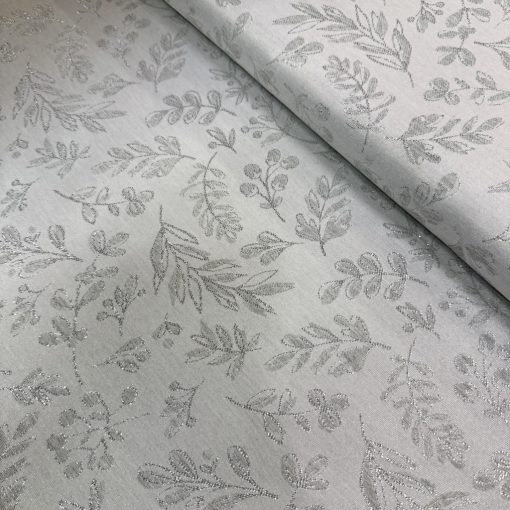 Karácsonyi damaszt, ezüst levélmintás
