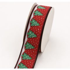 Karácsonyi jacquard szalag fenyős, piros