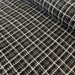 Chanel szövet csillogós fekete alapon fehér kockás