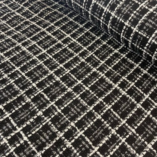 Chanel szövet csillogós fekete alapon fehér kockás