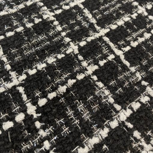 Chanel szövet csillogós fekete alapon fehér kockás