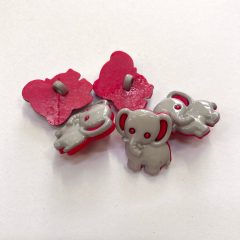   Gomb alulvarrós, 20x20 mm, elefánt formájú, sötét pink/szürke