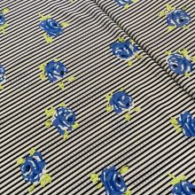 Blúzanyag rózsás-csíkos kék