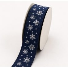 Karácsonyi jacquard szalag csillagos, kék - 1,5 cm széles