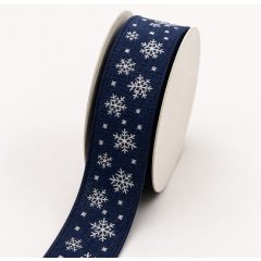 Karácsonyi jacquard szalag csillagos, kék - 1,5 cm széles