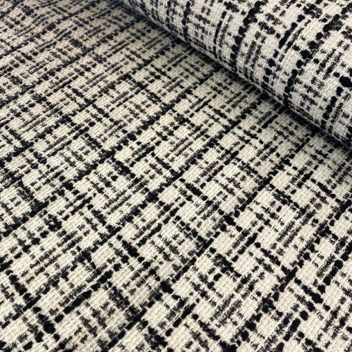 Chanel szövet csillogós fehér alapon fekete kockás