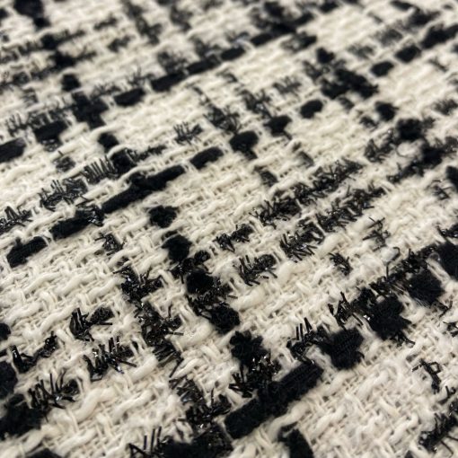 Chanel szövet csillogós fehér alapon fekete kockás