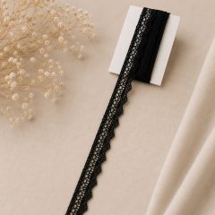 Csipkeszalag, pamut, fekete 1,2 cm 
