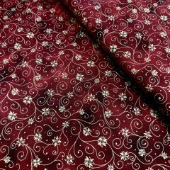 Karácsonyi pamutvászon bordó, arany virágos