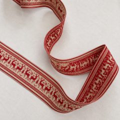 Karácsonyi jacquard szalag rénszarvasos, széles piros 