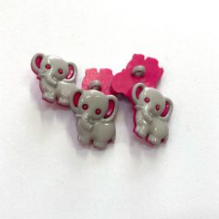 Gomb alulvarrós, 20x20 mm, elefánt formájú, pink/szürke