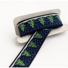 Karácsonyi jacquard szalag fenyős, kék