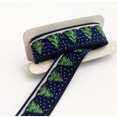 Karácsonyi jacquard szalag fenyős, kék
