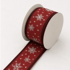   Karácsonyi jacquard szalag csillagos, piros - 1,5 cm széles